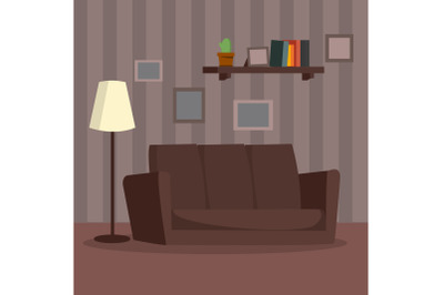 Home Interior Vector. Cartoon Flat Classic Room Interior Concept. Modern Living Room Illustration