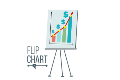 Flip Chart Vector. Flat Cartoon Isolated Illustration. Business Info Graphic Presentation. Pie Graph, Briefcase