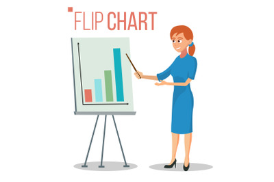 Flip Chart Presentation Concept Vector. Woman Showing Strategy Presentation. Training Conference Meeting. Flat Cartoon Isolated Illustration. Business Info Graphic