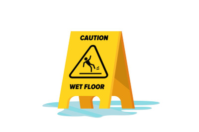 Wet Floor Vector. Classic Yellow Caution Warning Wet Floor Sign. Isolated Flat Illustration.