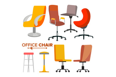 Office Chairs Set Vector. Business Hiring And Recruiting. Empty Chair Seat For Employee. Ergonomic Armchair For Executive Director. Modern Furniture Icon Illustration