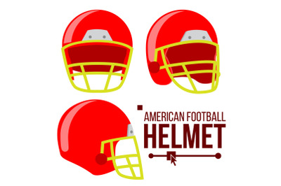 Helmet American Football Vector. Classic Red Rugby Head Protection Helm. Sport Equipment. Isolated Flat Illustration