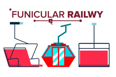 Funicular Vector. Mountain Railway. Ski Cable Car. Isolated Flat Illustration