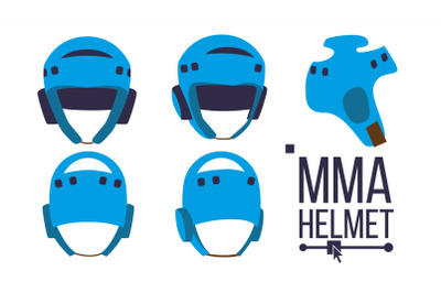 MMA Helmet Vector. Sport Game Equipment Icon. Different View. Boxing Protection Helmet. Isolated Flat Illustration Isolated Flat Illustration