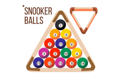 Pool Billiard Balls Vector. Snooker. Wooden Rack. Isolated Flat Illustration