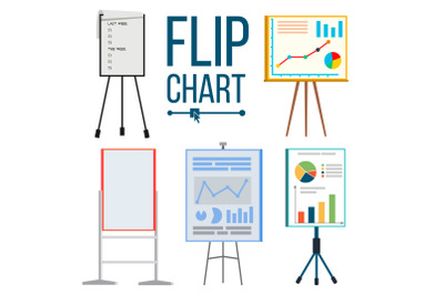 Flip Chart Set Vector. Office Whiteboard. Different Types. Presentation, Seminar Sign. Business Info. Isolated Flat Illustration