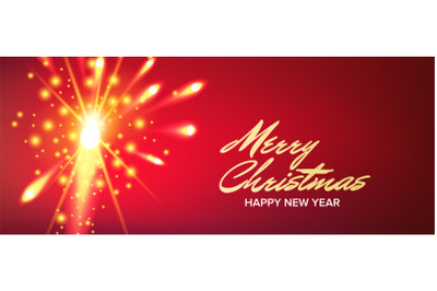 Christmas Banner Vector. Fireworks Salute. Header. Background Illustration