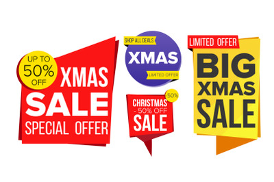 Christmas Sale Banner Set Vector. Sale Banner. Discount Tag&2C; Special Xmas Offer Banner. Special Holidays Templates. Best Offer Advertising. Isolated Illustration