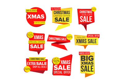 Christmas Sale Banner Collection Vector. Online Shopping. Winter Website Stickers&2C; Holidays Web Design. Xmas Advertising Element. Shopping Backgrounds. Isolated Illustration