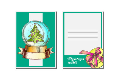 Christmas Greeting Card Vector. Snow Globe. Holiday Concept. Hand Drawn In Vintage Style Illustration