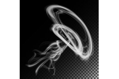 Realistic Cigarette Smoke Waves Vector. Smoke Or Steam Texture, Created With Gradient Mesh. Smoke Isolated Over Black. Smoke Rings.