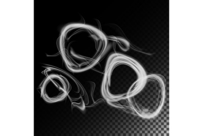 Realistic Cigarette Smoke Waves Vector. Set Of Smoke Abstract, Effect Realistic Smoke. Smoke Rings.