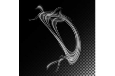 Realistic Cigarette Smoke Waves Vector. Abstract Transparent Smoke Hot White Steam. Smoke Rings.