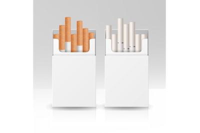 Blank Pack Package Box Of Cigarettes 3D Vector Template For Design. Opened Pack Of Cigarettes Isolated