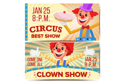 Circus Clown Horizontal Banners Template Vector. Great Circus Show Concept. Amusement Park Party. Carnival Festival Background. Illustration