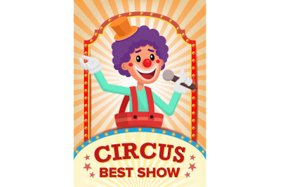 Circus Clown Show Poster Blank Vector. Vintage Magic Show. Fantastic Clown Performance. Holidays And Events. Illustration