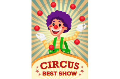 Circus Clown Show Poster Template Vector. Party Amusement Park. For Your Advertising. Illustration