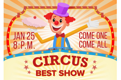 Circus Clown Banner Blank Vector. Traveling Circus Amazing Show. Carnival Festival Performances Announcement. Illustration