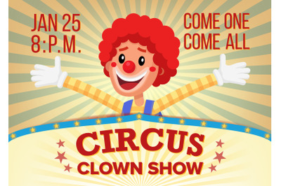 Circus Clown Poster Invite Template Vector. Amusement Park Party. Carnival Festival Background. Illustration