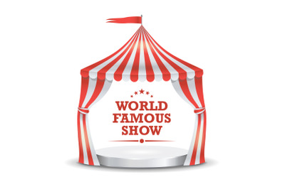 Circus Tent Vector. Red And White Stripes. Cartoon Circus Classic Marquee Tent. Isolated Illustration