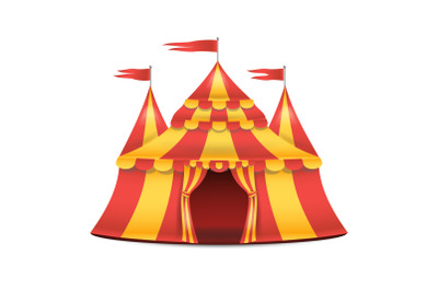 Realistic Circus Tent Vector. Red And Yellow Stripes. Cartoon Big Top Circus Tent Illustration