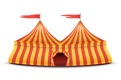 Realistic Circus Tent Vector. Red And Yellow Stripes. Cartoon Big Top Circus Tent Illustration