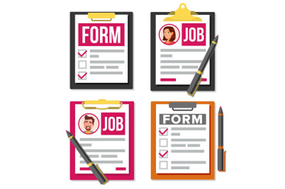 Claim Form Set Vector. Business Document. Checklist, Complete Tasks. Pen. To-Do List. Accident, Survey, Exam, Insurance Concept. Pen. Top view. HR Human Resources Concept. Office Paperwork. Clipboard. Pen. Hiring Employees. Flat Cartoon Illustration