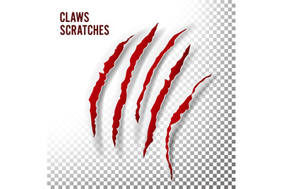 Claws Scratches Vector. Claw Scratch Mark. Bear Or Tiger Paw Claw Scratch Bloody. Shredded Paper