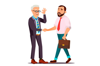 Happy Client Vector. Customer Person. Shaking Hands. Partnership. Important Client. Business Connection. Isolated Flat Cartoon Character Illustration