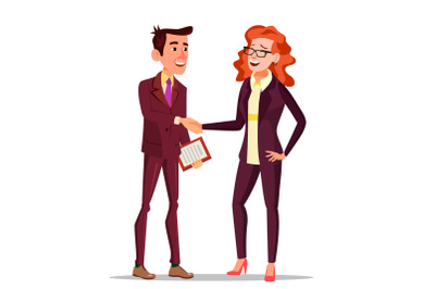 Happy Client Vector. Business Concept. Suit. Partners And Clients. Meeting Handshaking. Agreement Sign. Isolated Flat Cartoon Character Illustration