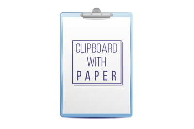 Realistic Clipboard Vector. A4 Size. Top View. Isolated On White Illustration