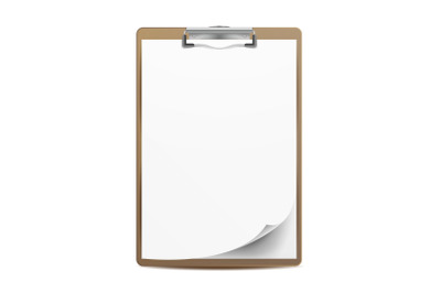 Clipboard Vector. A4 Size. Top View. Blank Sheet Of Paper. Isolated On White Background Illustration