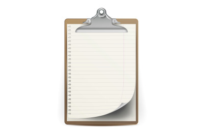 Realistic Clipboard Vector. A4 Size. Top View. Isolated Illustration