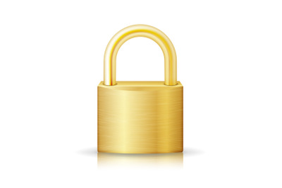 Closed Lock Security Gold Icon Isolated On White. Realistic Protection Privacy Sign