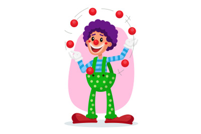 Classic Clown Vector. Amazing Public Circus Show. Man Juggling Balls. Flat Cartoon Illustration