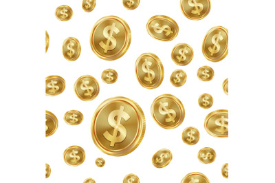 Dollar Seamless Pattern Vector. Gold Coins. Isolated Background. Golden Finance Banking Texture.