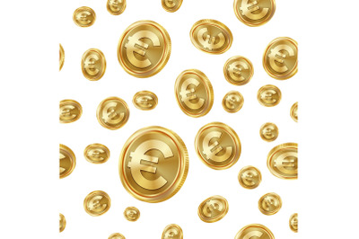 Euro Seamless Pattern Vector. Gold Coins. Isolated Background. Golden Finance Banking Texture.