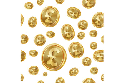 GBP Seamless Pattern Vector. Gold Coins. Isolated Background. Golden Finance Banking Texture.