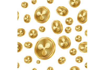 Ripple Seamless Pattern Vector. Gold Coins. Digital Currency. Fintech Blockchain. Isolated Background. Golden Finance Banking Texture.