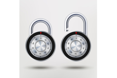 Combination Padlock, Realistic Metal Vector