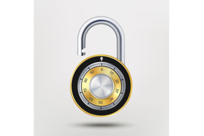 Combination Padlock, Realistic Metal Vector