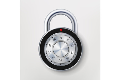 Combination Padlock, Realistic Metal Vector