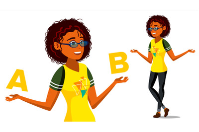 Afro american Woman Comparing A With B Vector. Balance Of Mind And Emotions. Client Choice. Compare Objects, Ways, Ideas. Isolated Flat Cartoon Illustration