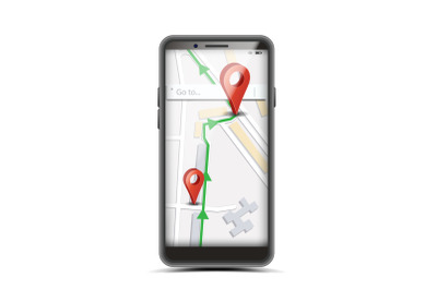 GPS App Concept Vector. Smartphone With Wireless Navigator Map Internet Web Application On Screen. Isolated Illustration