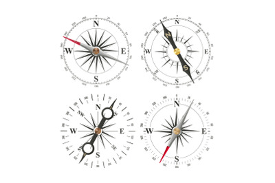 Compass Set Vector. Different Navigation Sign. Wind Rose. Isolated On White Illustration