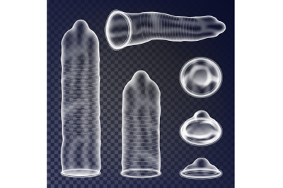 Condoms Set Vector. Sexual Protection Concept. Birth Control. Isolated On Transparent Background Illustration