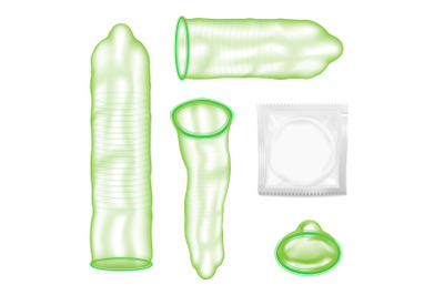 Realistic Condoms Vector. Sexual Protection Concept. Male Contraceptive For Safety Sex. Isolated On White Background Illustration