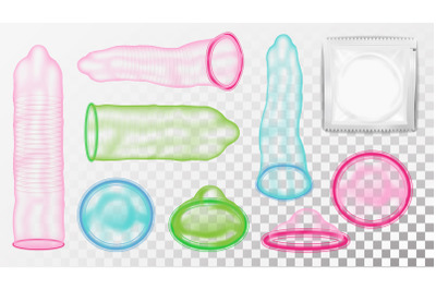 Latex Condoms Vector. Aids Protection. Contraceptive method Concept. Isolated On Transparent Background Illustration