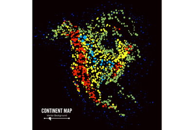 North America. Continent Map Abstract Background Vector. Formed From Colorful Dots Isolated On Black.