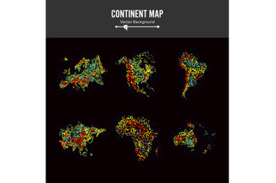 Continent Maps. Abstract Background Vector. Colorful Dots Isolated On Black.